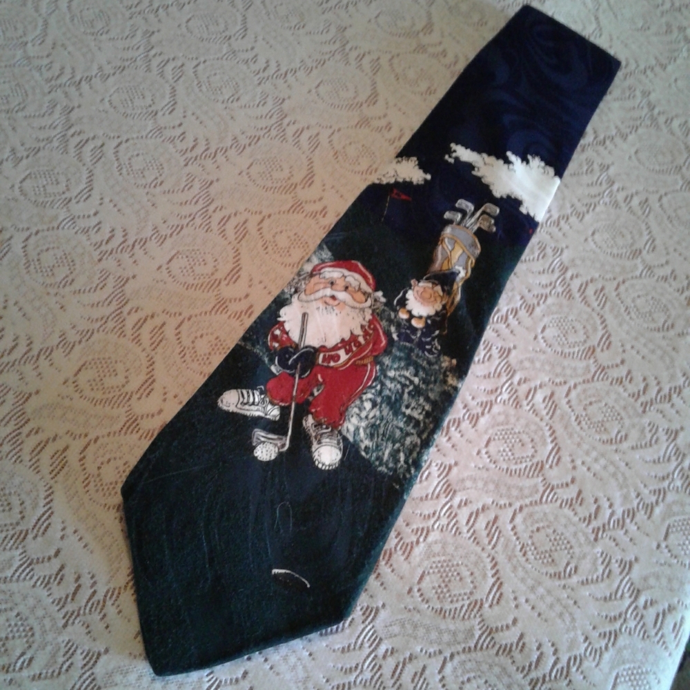 🌺 Mens Golfing Santa & Elf Christmas Tie
